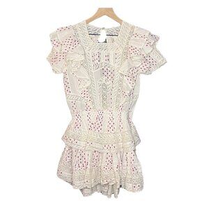 Love Shack Fancy Stella Dress Ivory Ikat Ruffle Size XS